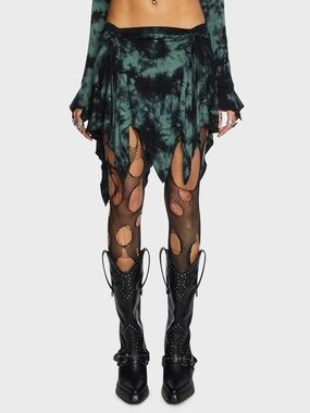 Widow Black and Green Tie-Dye Asymmetrical Handkerchief Skirt Sz M